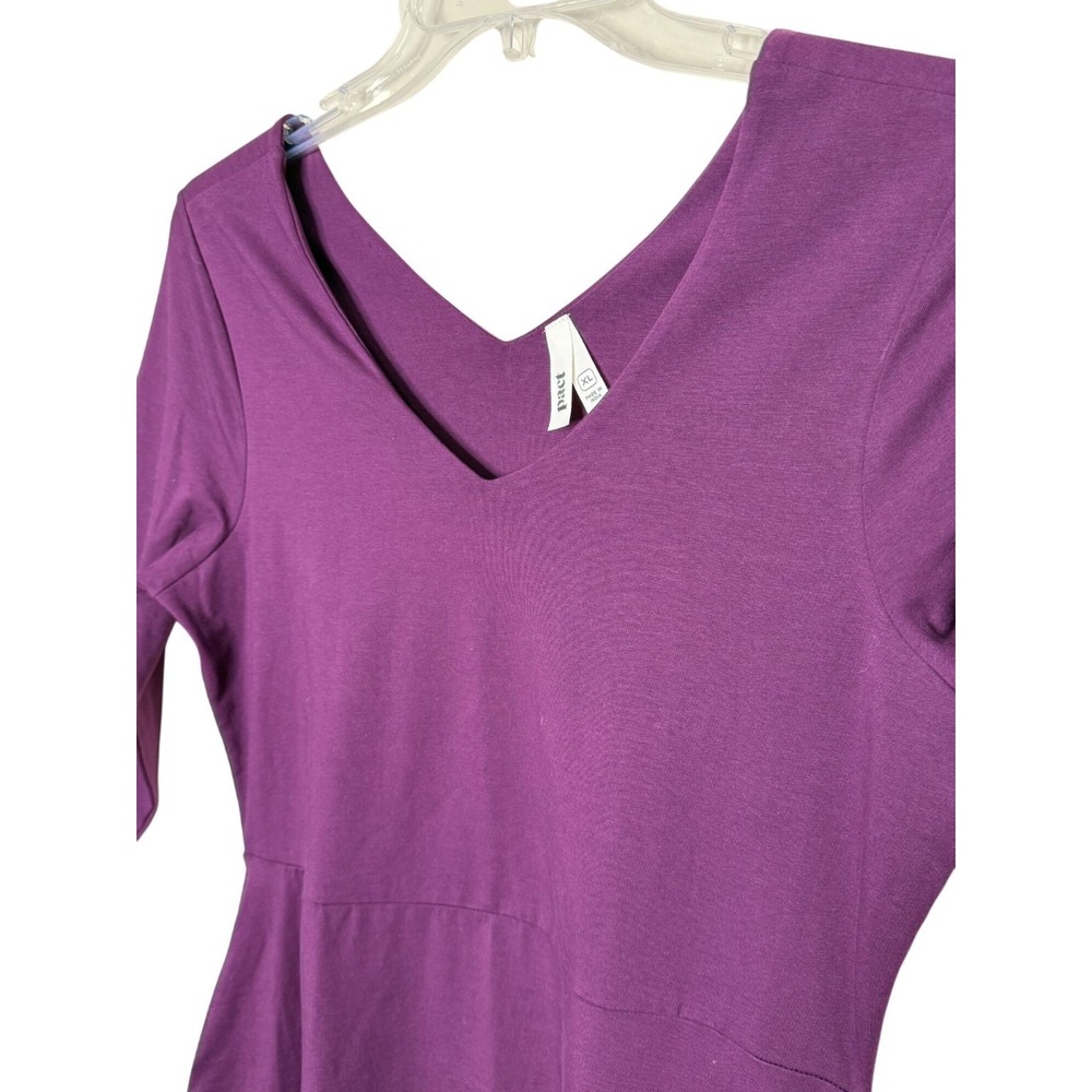 Pact Organic Cotton Fit &Flare Plum Color Midi Dress Pockets Size XL Sustainable - Picture 3 of 8